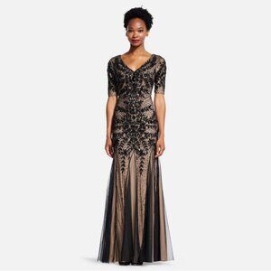 Adrianna Papell Beaded Formal Gown with Godets